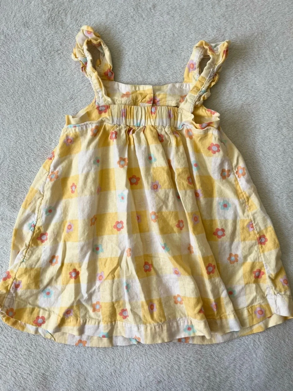 dip Yellow and White Gingham Floral Button-Front Dress